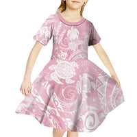 Aloha Hawaii Turtles Floral Kid Short Sleeve Dress Pink Marbles Glaze