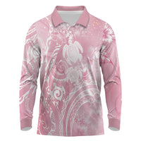 Aloha Hawaii Turtles Floral Long Sleeve Polo Shirt Pink Marbles Glaze