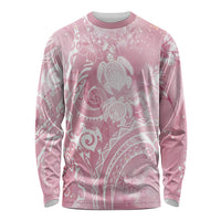 Aloha Hawaii Turtles Floral Long Sleeve Shirt Pink Marbles Glaze