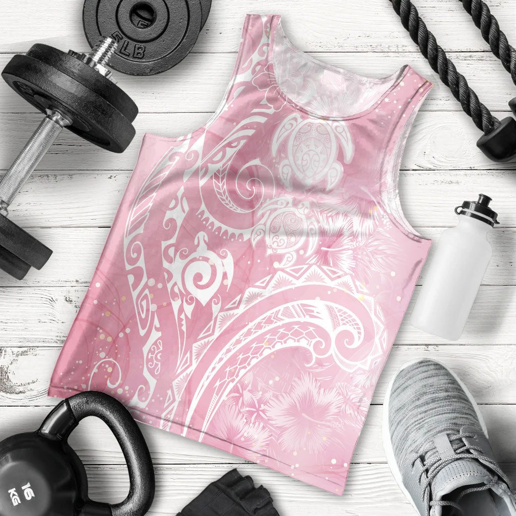 Aloha Hawaii Turtles Floral Men Tank Top Pink Marbles Glaze