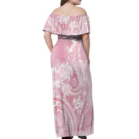 Aloha Hawaii Turtles Floral Off Shoulder Maxi Dress Pink Marbles Glaze
