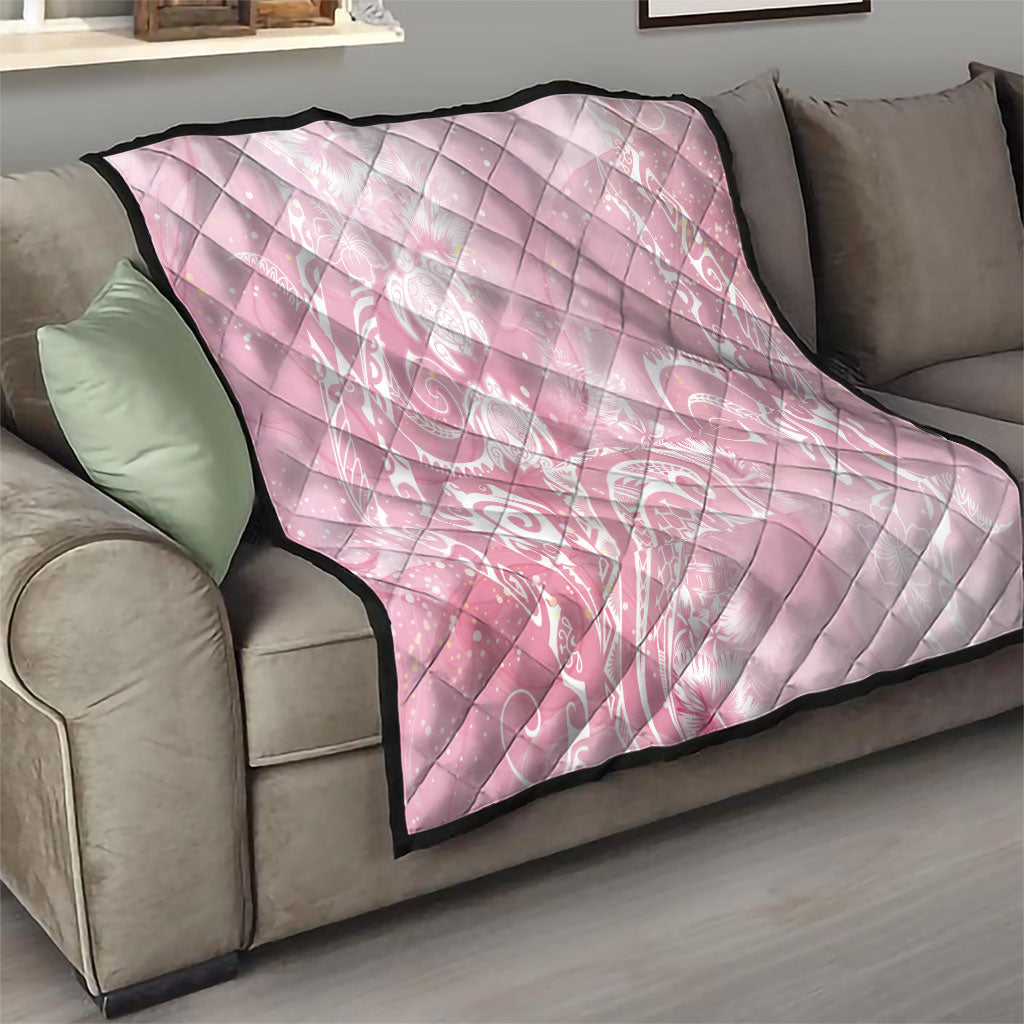 Aloha Hawaii Turtles Floral Quilt Pink Marbles Glaze
