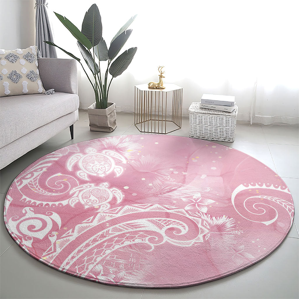 Aloha Hawaii Turtles Floral Round Carpet Pink Marbles Glaze