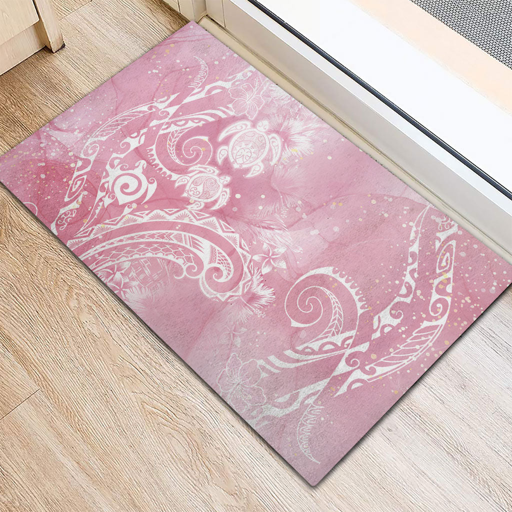 Aloha Hawaii Turtles Floral Rubber Doormat Pink Marbles Glaze