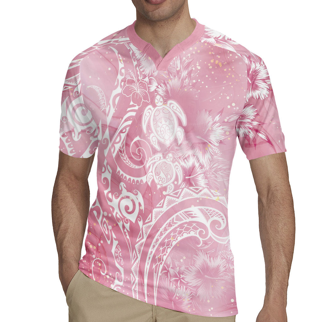 Aloha Hawaii Turtles Floral Rugby Jersey Pink Marbles Glaze