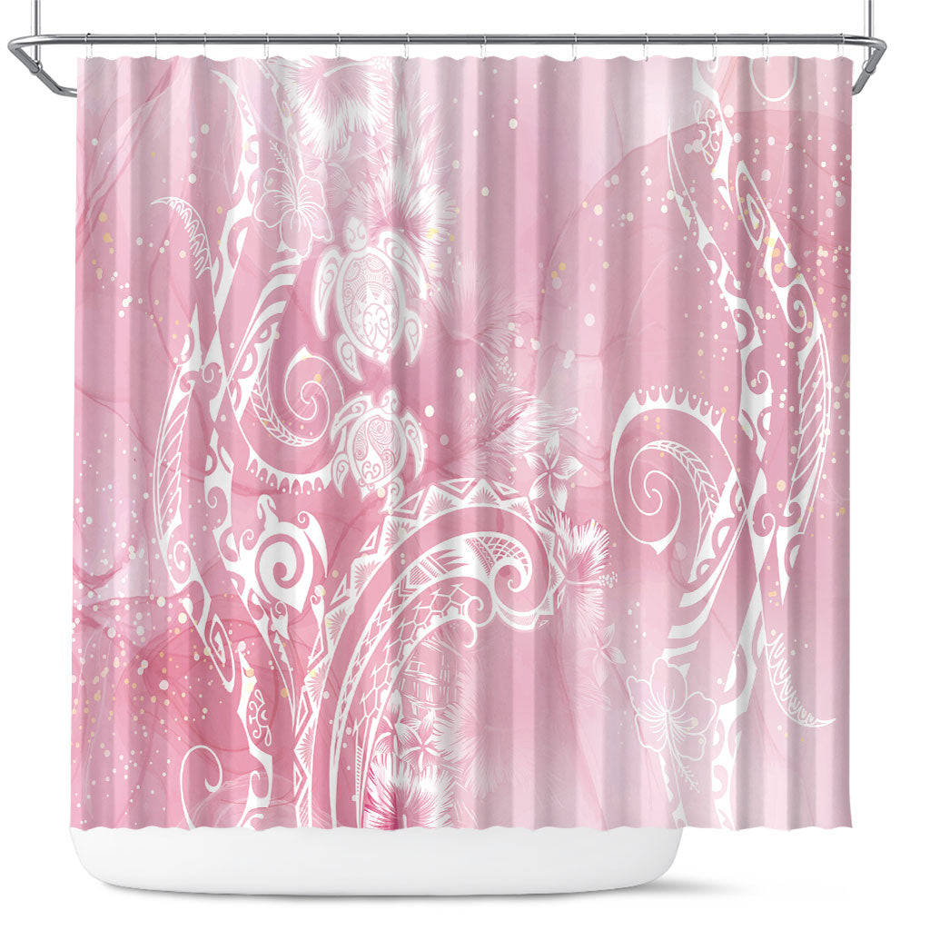Aloha Hawaii Turtles Floral Shower Curtain Pink Marbles Glaze