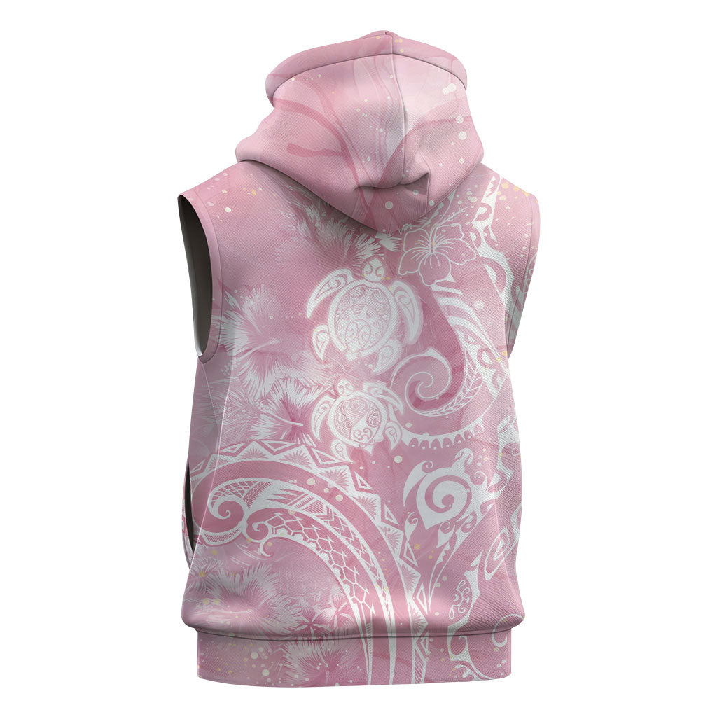 Aloha Hawaii Turtles Floral Sleeveless Hoodie Pink Marbles Glaze