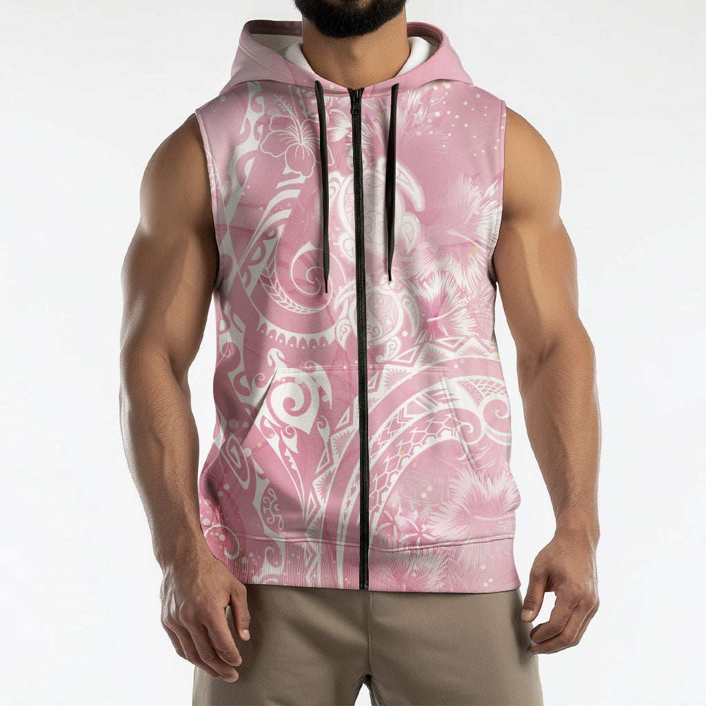 Aloha Hawaii Turtles Floral Sleeveless Zip Hoodie Pink Marbles Glaze