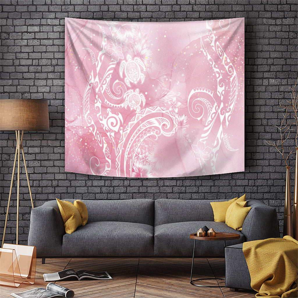 Aloha Hawaii Turtles Floral Tapestry Pink Marbles Glaze