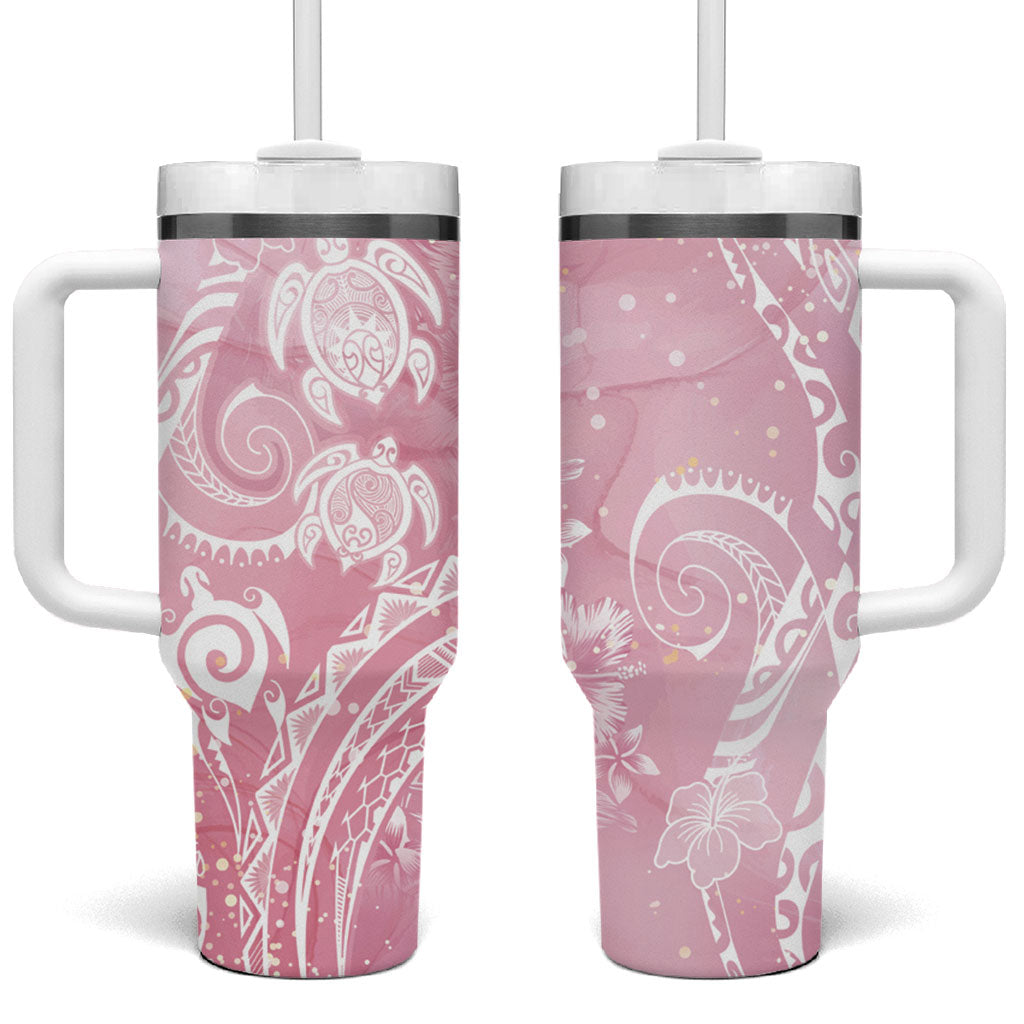 Aloha Hawaii Turtles Floral Tumbler With Handle Pink Marbles Glaze