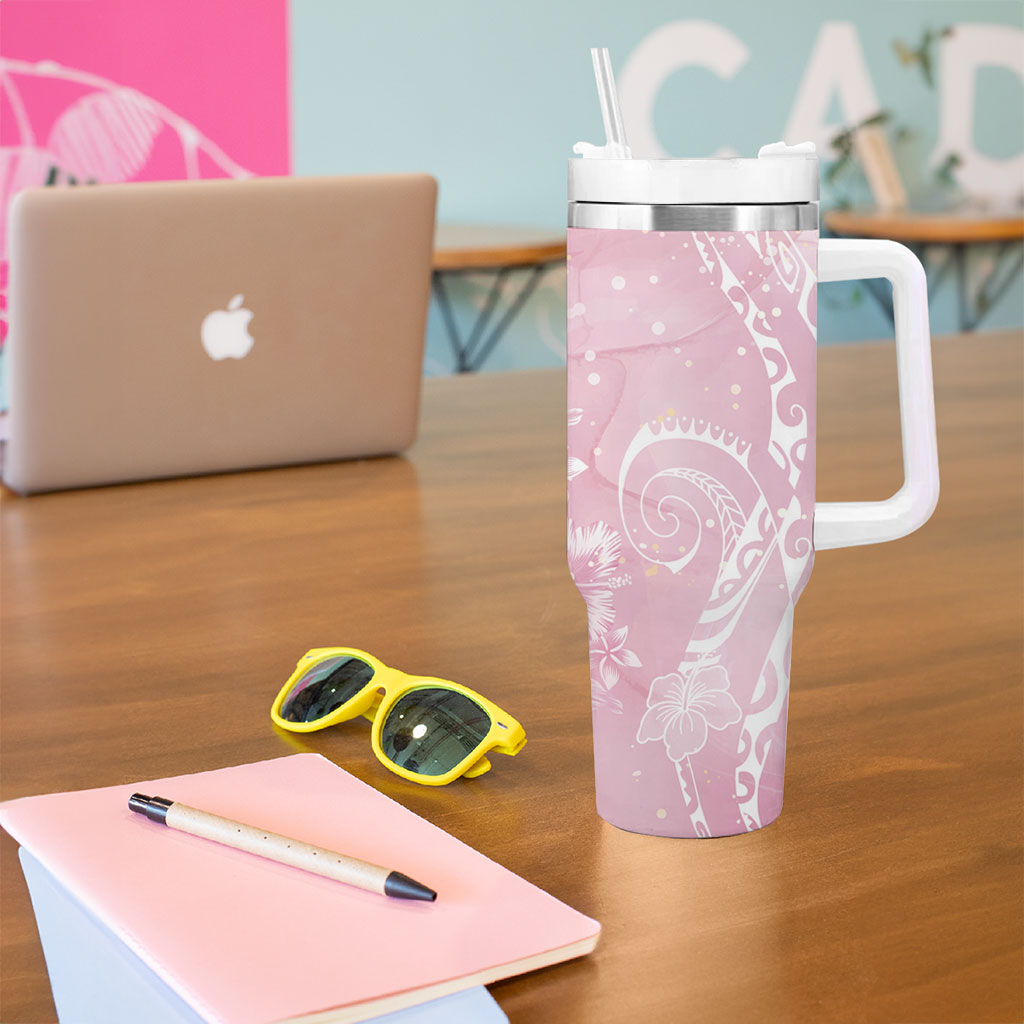 Aloha Hawaii Turtles Floral Tumbler With Handle Pink Marbles Glaze