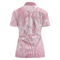 Aloha Hawaii Turtles Floral Women Polo Shirt Pink Marbles Glaze
