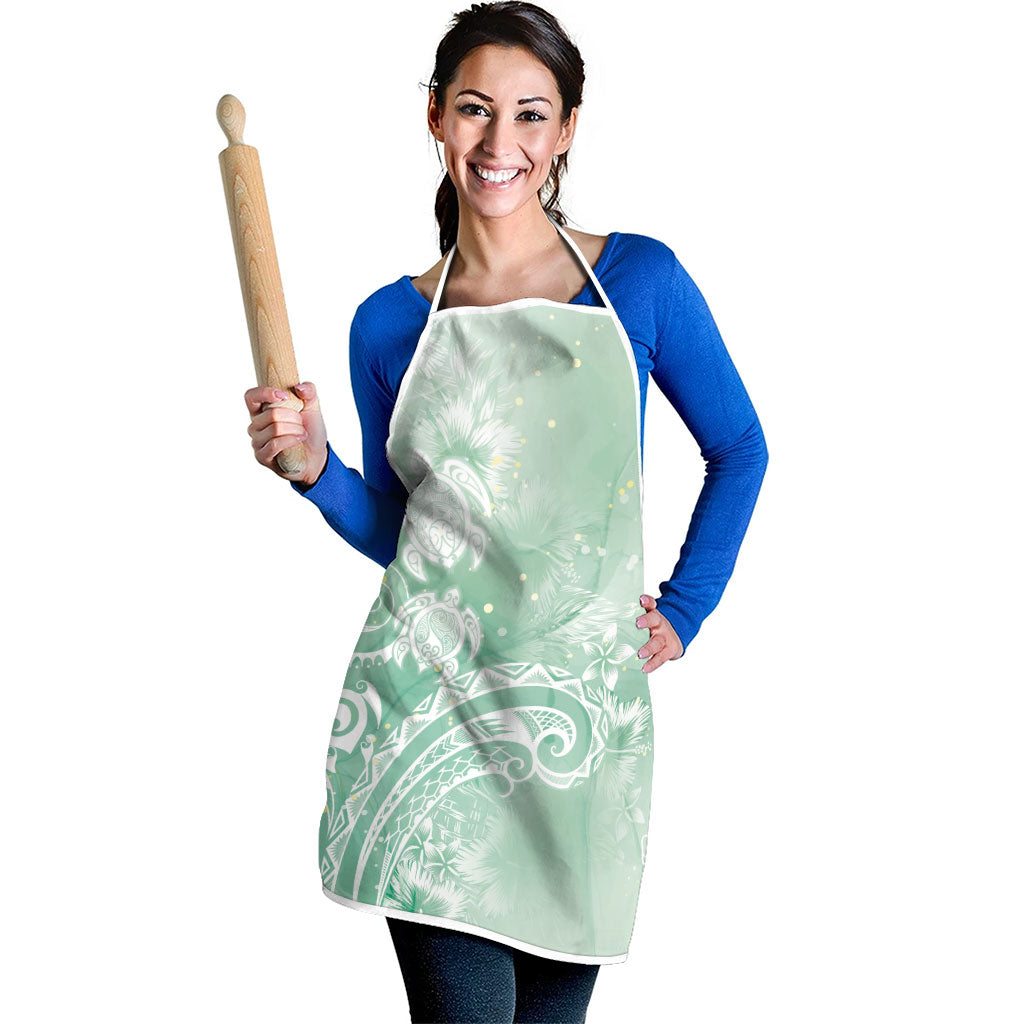 Aloha Hawaii Turtles Floral Apron Seafoam Marbles Glaze