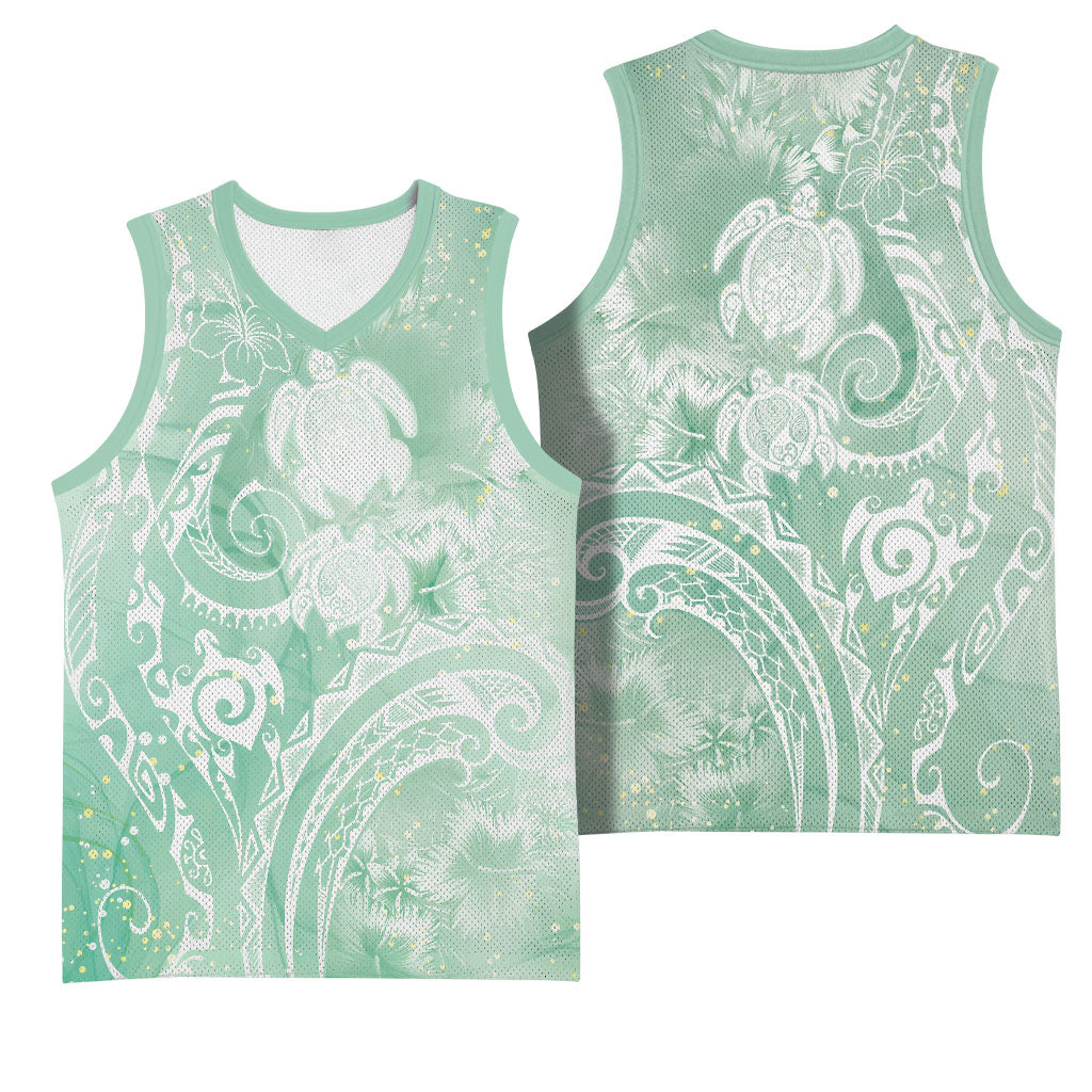 Aloha Hawaii Turtles Floral Basketball Jersey Seafoam Marbles Glaze