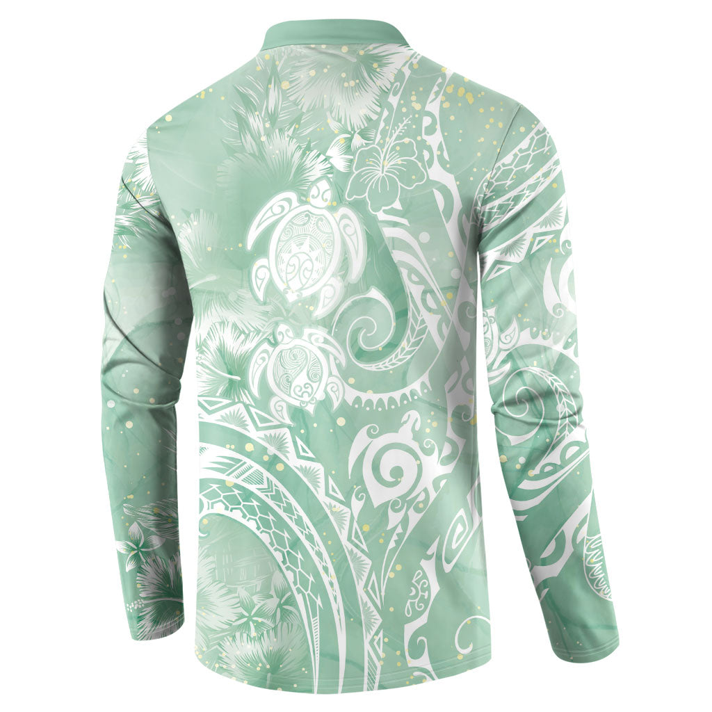Aloha Hawaii Turtles Floral Button Sweatshirt Seafoam Marbles Glaze