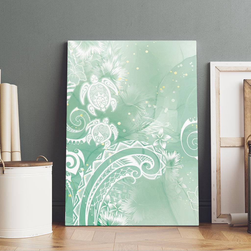Aloha Hawaii Turtles Floral Canvas Wall Art Seafoam Marbles Glaze
