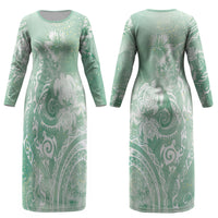 Aloha Hawaii Turtles Floral Couples Matching Long Sleeve Bodycon Dress and Long Sleeve Button Shirt Seafoam Marbles Glaze LT7 - Polynesian Pride