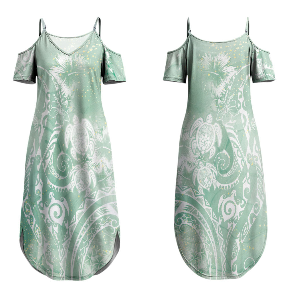 Aloha Hawaii Turtles Floral Couples Matching Summer Maxi Dress and Hawaiian Shirt Seafoam Marbles Glaze LT7 - Polynesian Pride