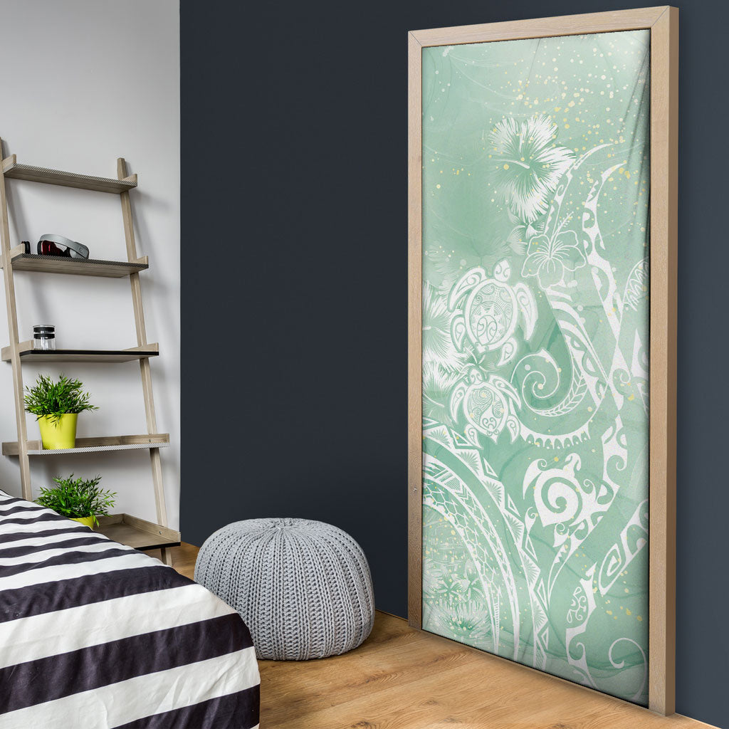 Aloha Hawaii Turtles Floral Door Cover Seafoam Marbles Glaze