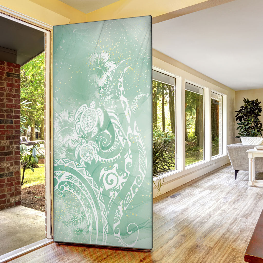Aloha Hawaii Turtles Floral Door Cover Seafoam Marbles Glaze