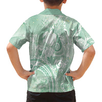 Aloha Hawaii Turtles Floral Family Matching Long Sleeve Bodycon Dress and Hawaiian Shirt Seafoam Marbles Glaze