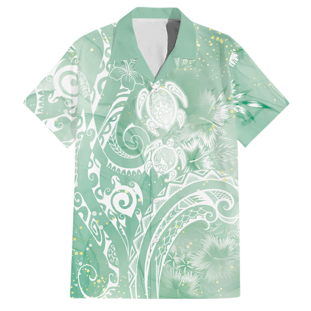 Aloha Hawaii Turtles Floral Family Matching Mermaid Dress and Hawaiian Shirt Seafoam Marbles Glaze