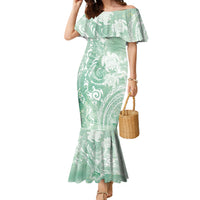 Aloha Hawaii Turtles Floral Family Matching Mermaid Dress and Hawaiian Shirt Seafoam Marbles Glaze