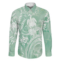 Aloha Hawaii Turtles Floral Family Matching Puletasi and Hawaiian Shirt Seafoam Marbles Glaze