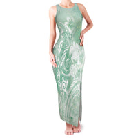 Aloha Hawaii Turtles Floral Family Matching Tank Maxi Dress and Hawaiian Shirt Seafoam Marbles Glaze