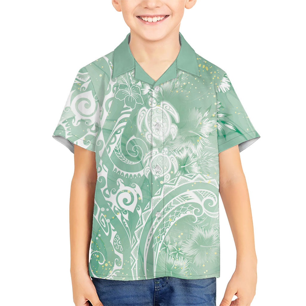 Aloha Hawaii Turtles Floral Family Matching Tank Maxi Dress and Hawaiian Shirt Seafoam Marbles Glaze