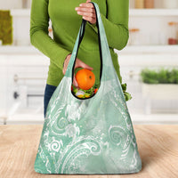 Aloha Hawaii Turtles Floral Grocery Bag Seafoam Marbles Glaze
