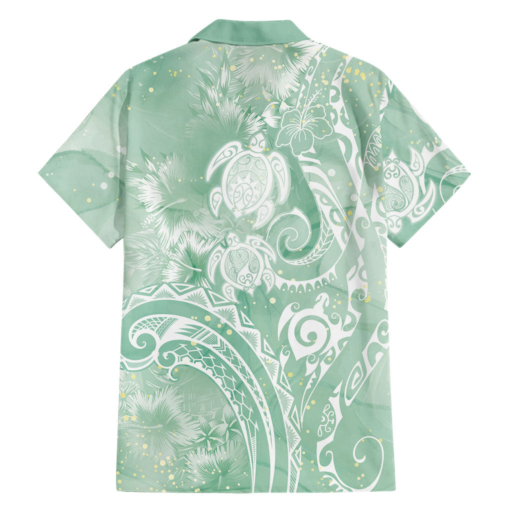 Aloha Hawaii Turtles Floral Hawaiian Shirt Seafoam Marbles Glaze