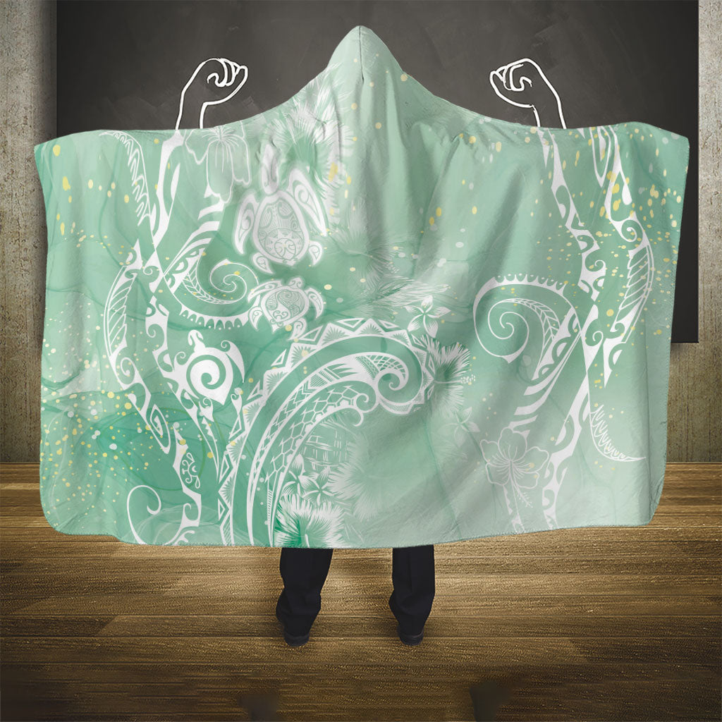 Aloha Hawaii Turtles Floral Hooded Blanket Seafoam Marbles Glaze