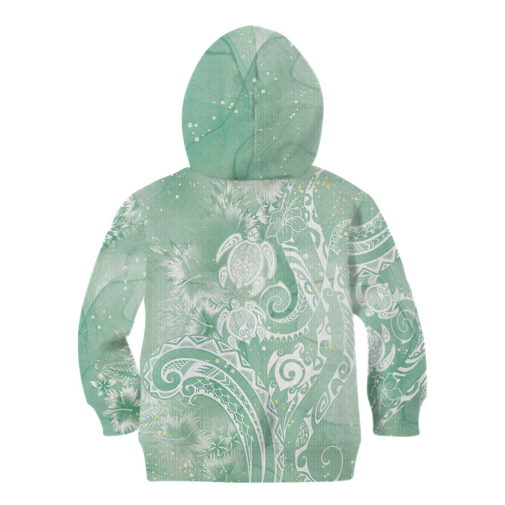 Aloha Hawaii Turtles Floral Kid Hoodie Seafoam Marbles Glaze