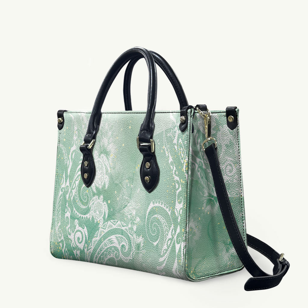 Aloha Hawaii Turtles Floral Leather Bag Seafoam Marbles Glaze