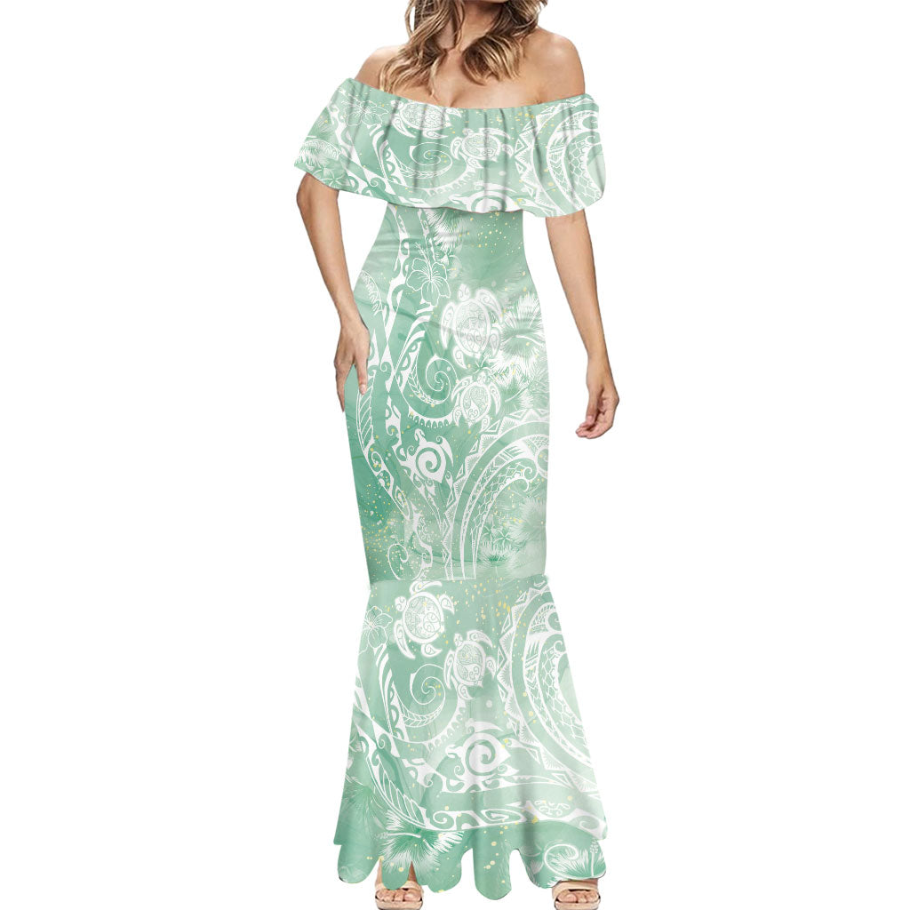Aloha Hawaii Turtles Floral Mermaid Dress Seafoam Marbles Glaze