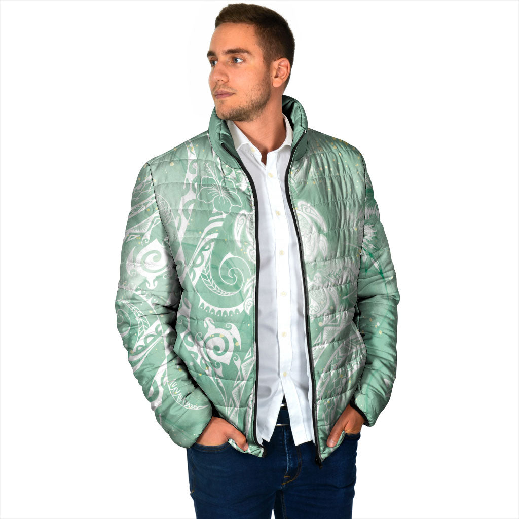 Aloha Hawaii Turtles Floral Padded Jacket Seafoam Marbles Glaze