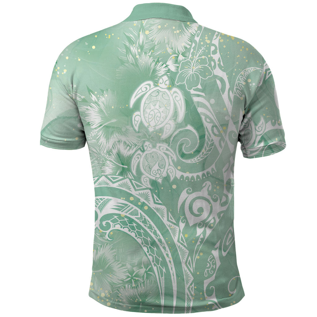 Aloha Hawaii Turtles Floral Polo Shirt Seafoam Marbles Glaze