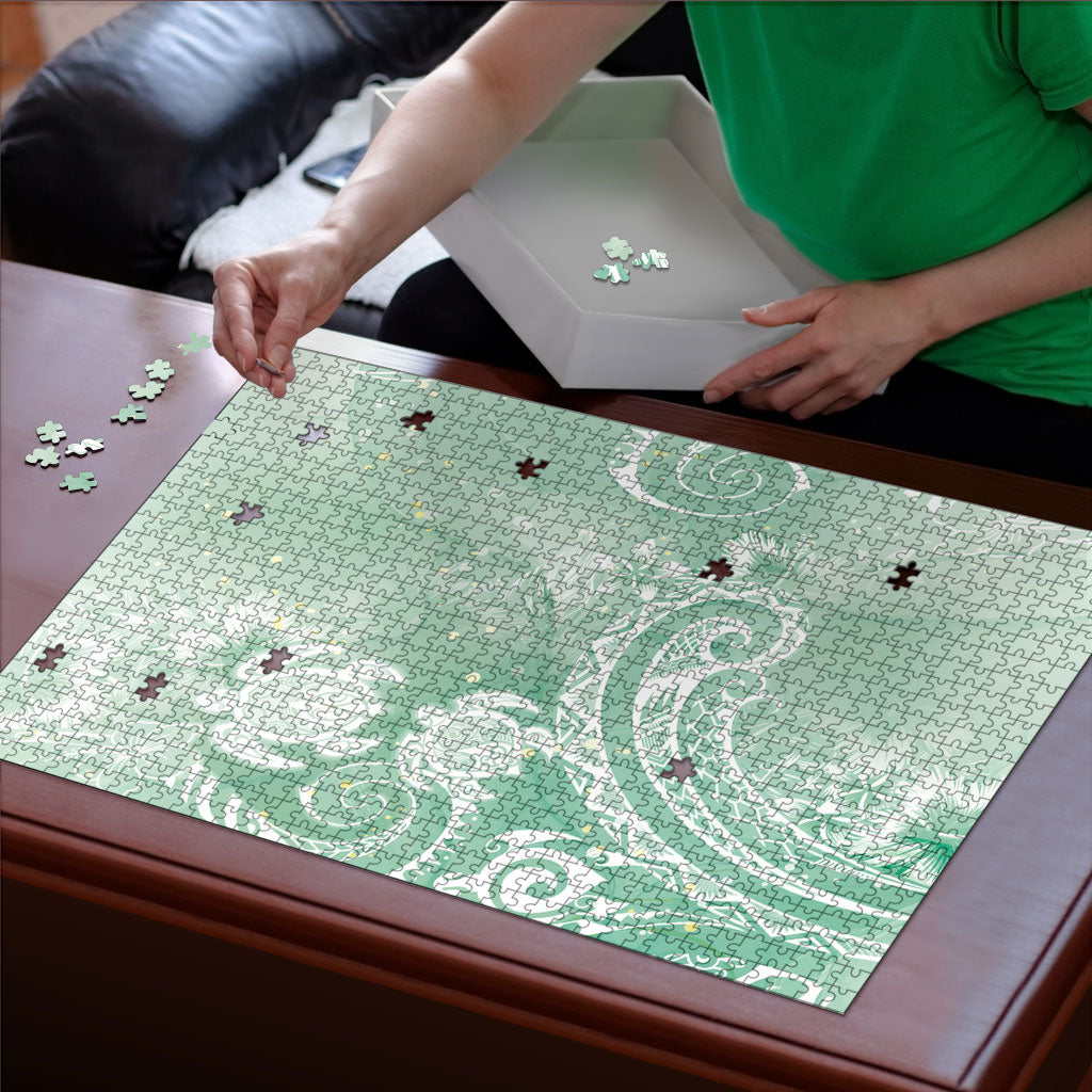 Aloha Hawaii Turtles Floral Puzzle Seafoam Marbles Glaze