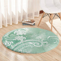 Aloha Hawaii Turtles Floral Round Carpet Seafoam Marbles Glaze