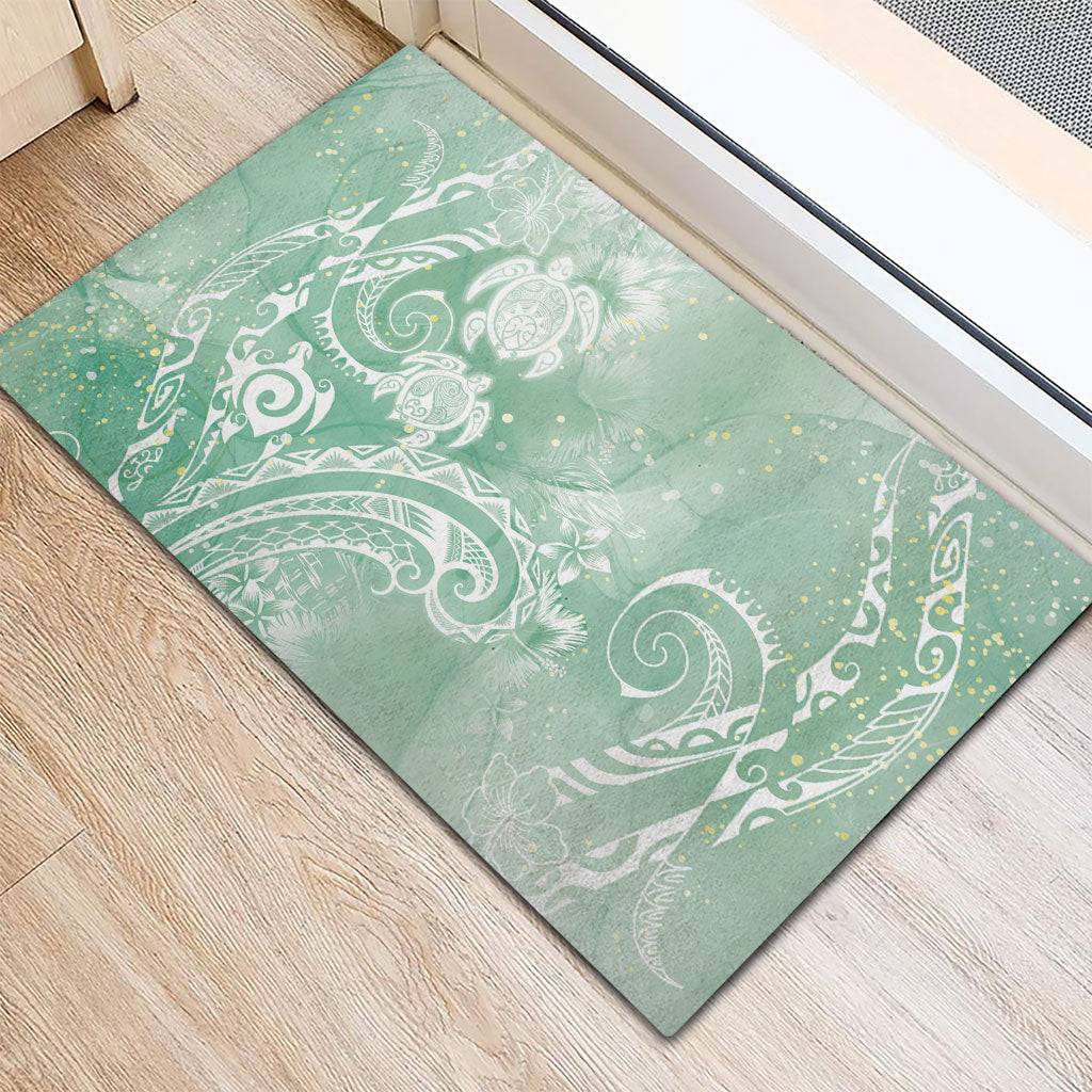 Aloha Hawaii Turtles Floral Rubber Doormat Seafoam Marbles Glaze