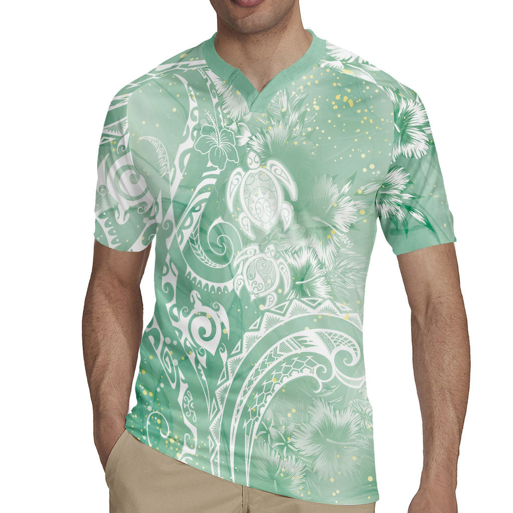 Aloha Hawaii Turtles Floral Rugby Jersey Seafoam Marbles Glaze