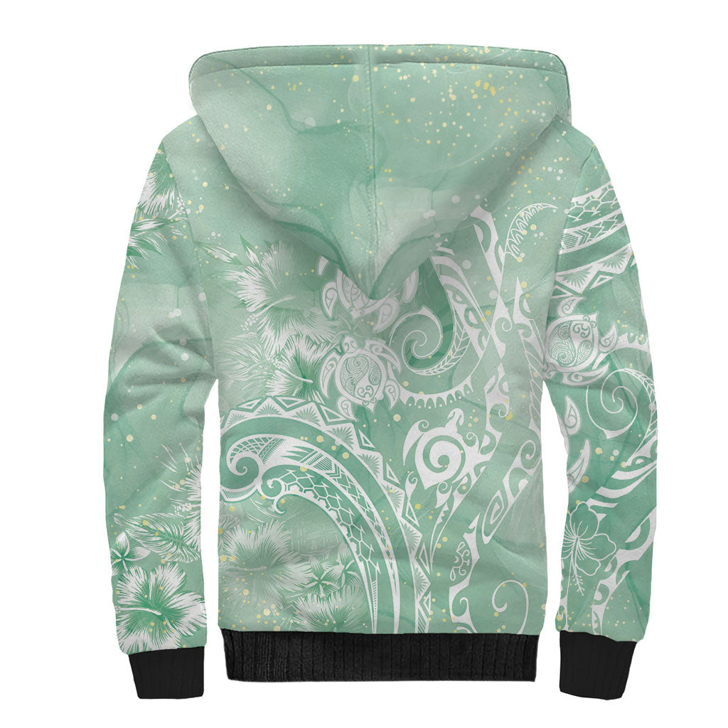 Aloha Hawaii Turtles Floral Sherpa Hoodie Seafoam Marbles Glaze