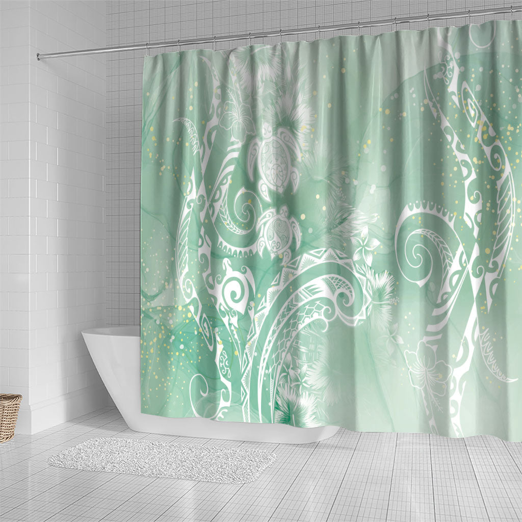 Aloha Hawaii Turtles Floral Shower Curtain Seafoam Marbles Glaze