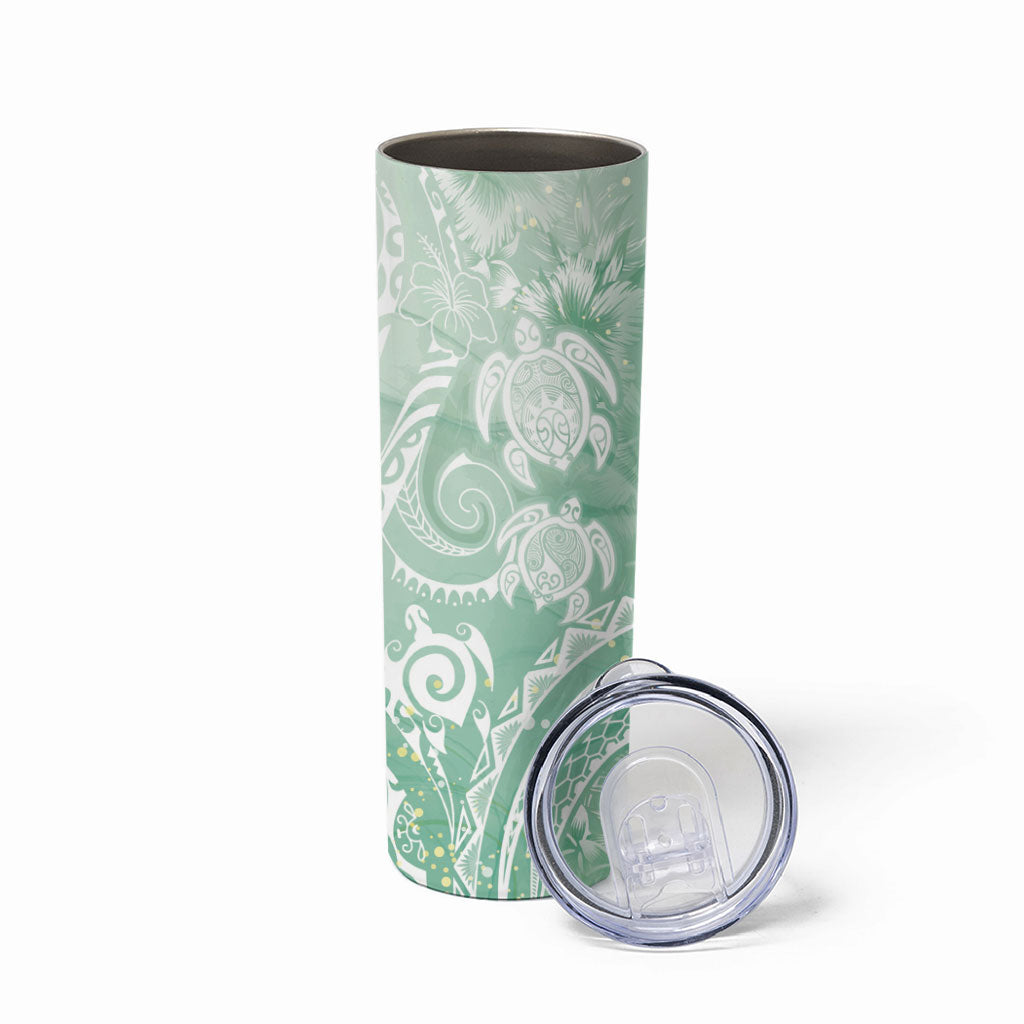 Aloha Hawaii Turtles Floral Skinny Tumbler Seafoam Marbles Glaze