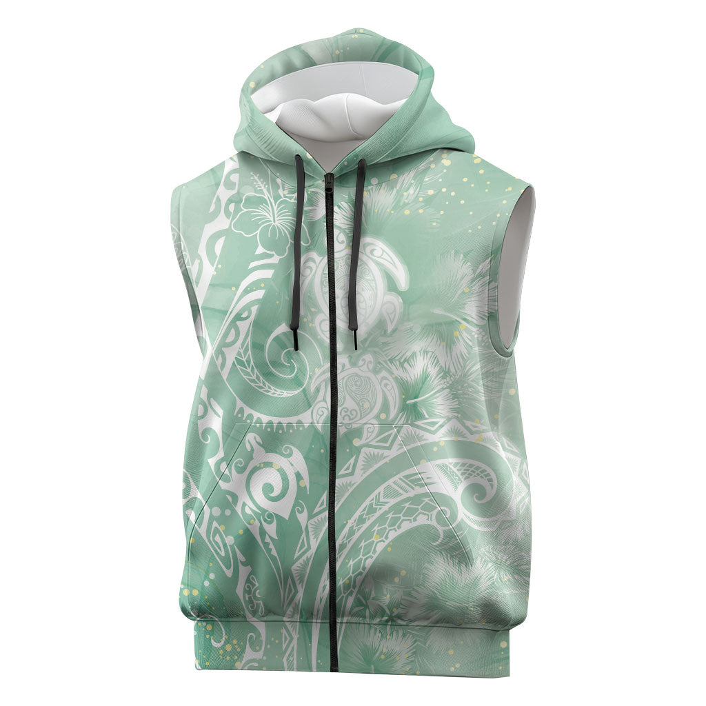 Aloha Hawaii Turtles Floral Sleeveless Zip Hoodie Seafoam Marbles Glaze