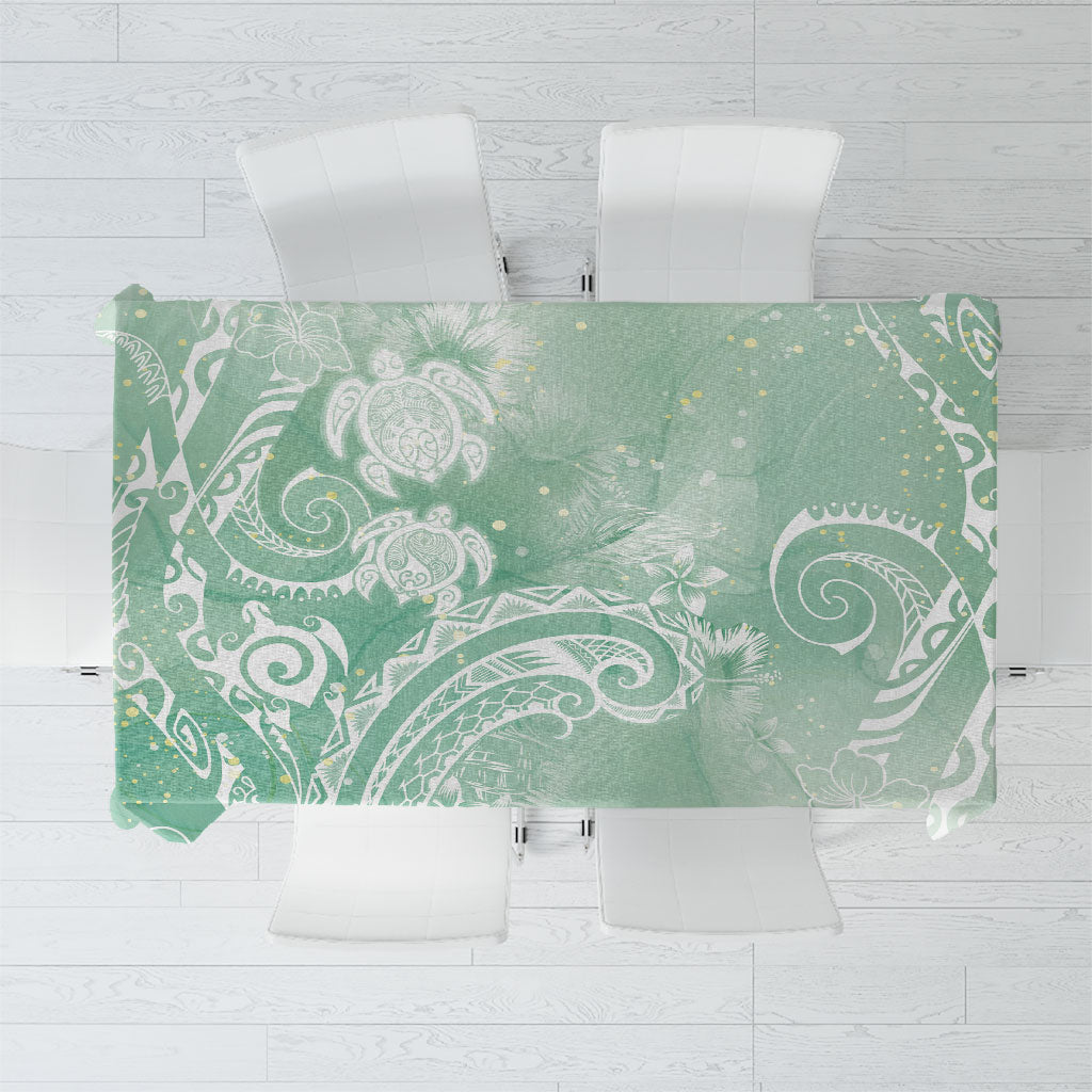 Aloha Hawaii Turtles Floral Tablecloth Seafoam Marbles Glaze