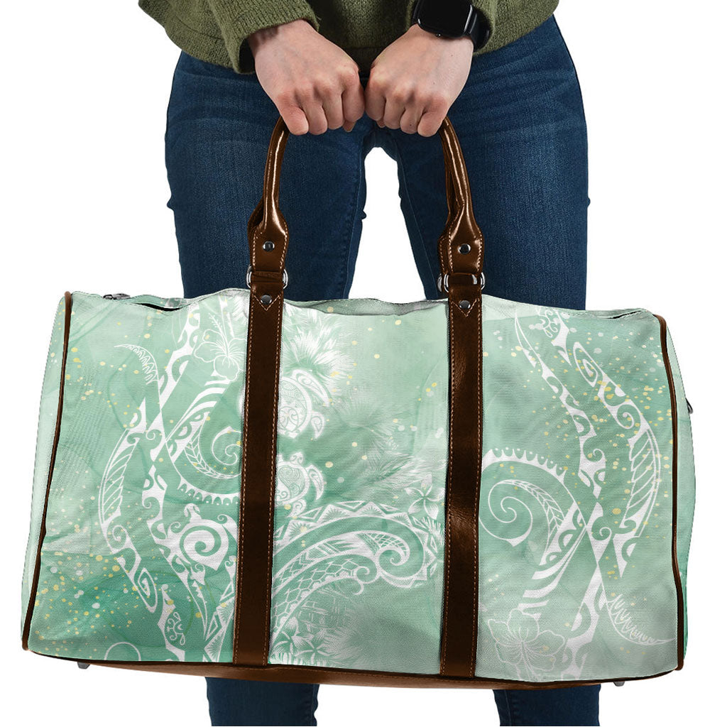 Aloha Hawaii Turtles Floral Travel Bag Seafoam Marbles Glaze