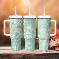 Aloha Hawaii Turtles Floral Tumbler With Handle Seafoam Marbles Glaze