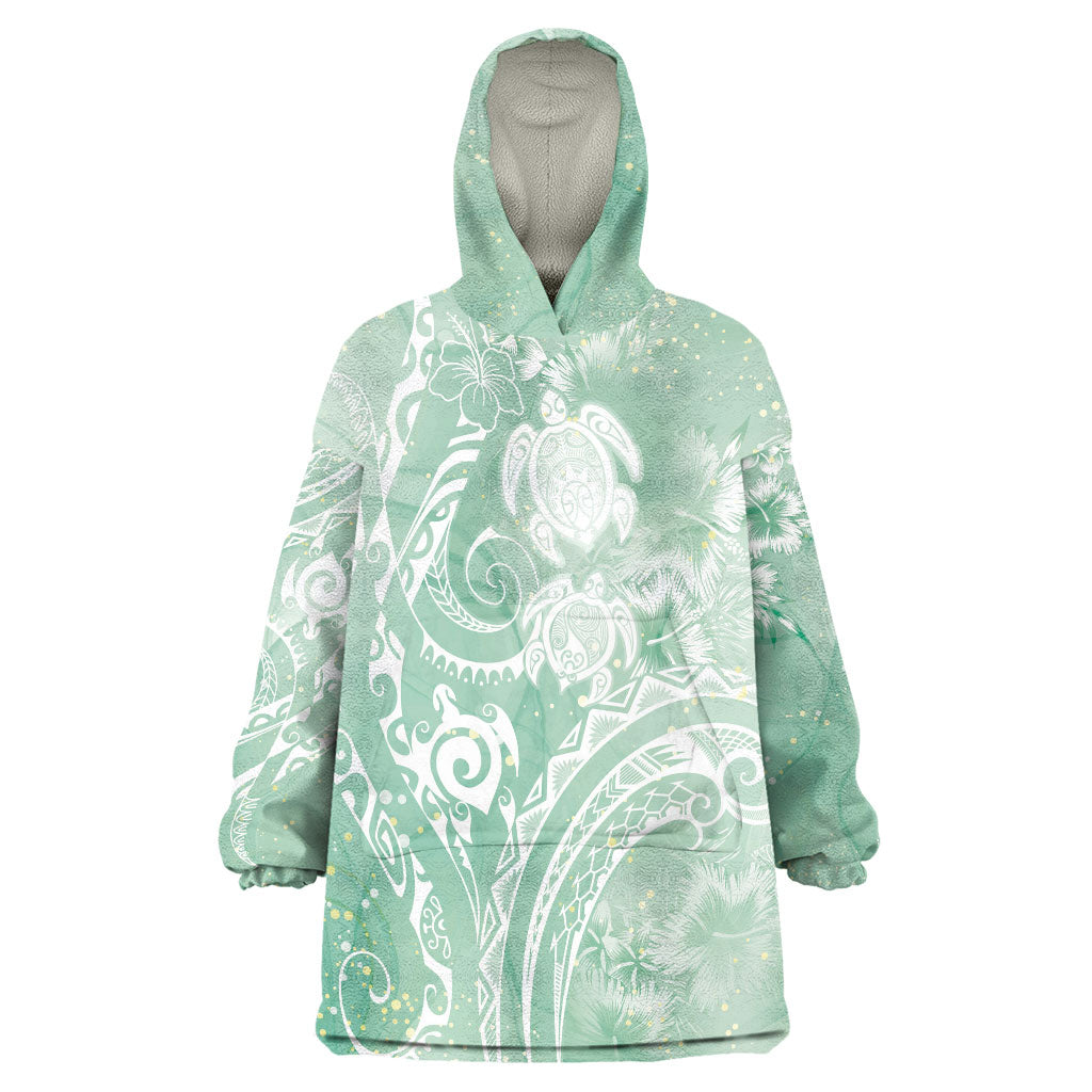 Aloha Hawaii Turtles Floral Wearable Blanket Hoodie Seafoam Marbles Glaze